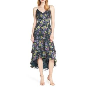 Harlyn Teal Green Floral‎ Appliqué Textured High Low Dress Size Medium